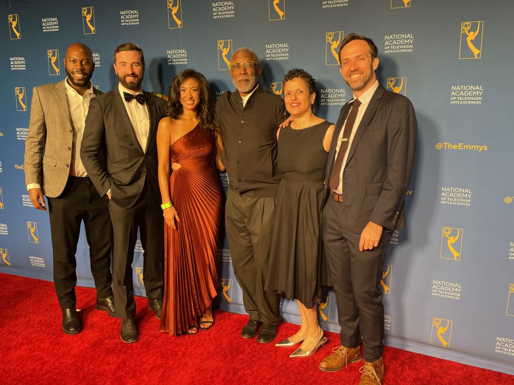 The Changing Same team Cory Allen, Yasmin Elayat, Joe Brewster, Michèle Stephenson and James George (L-R) at the 43rd News and Doc Emmys Step and Repeat